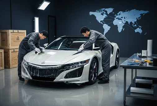 海外向けPPF施工サポートの様子